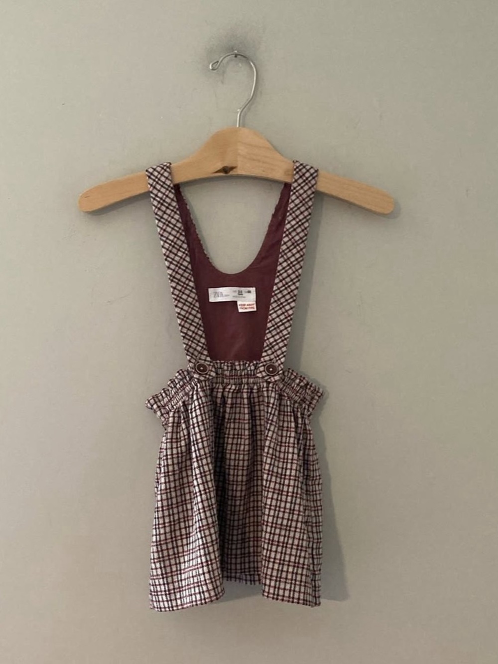 Zara Maroon Plaid Pinafore Jumper Dress 2-3 Yrs